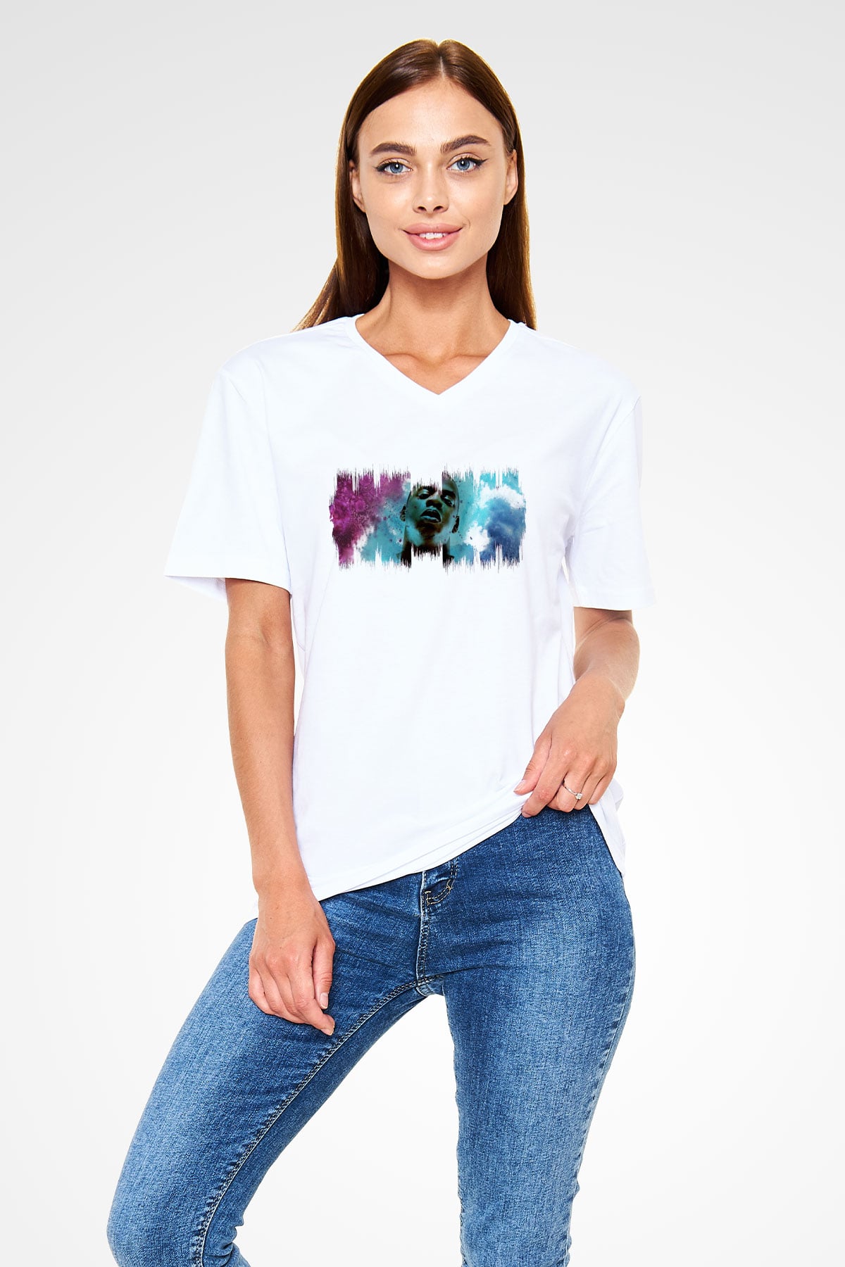 Jay-Z Beyaz Unisex V Yaka Tişört