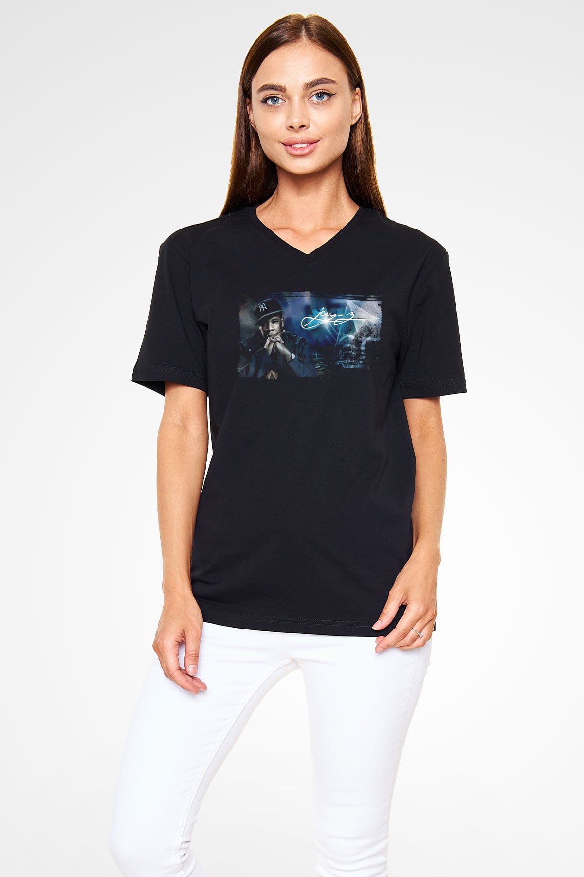 Jay-Z Siyah Unisex V Yaka Tişört