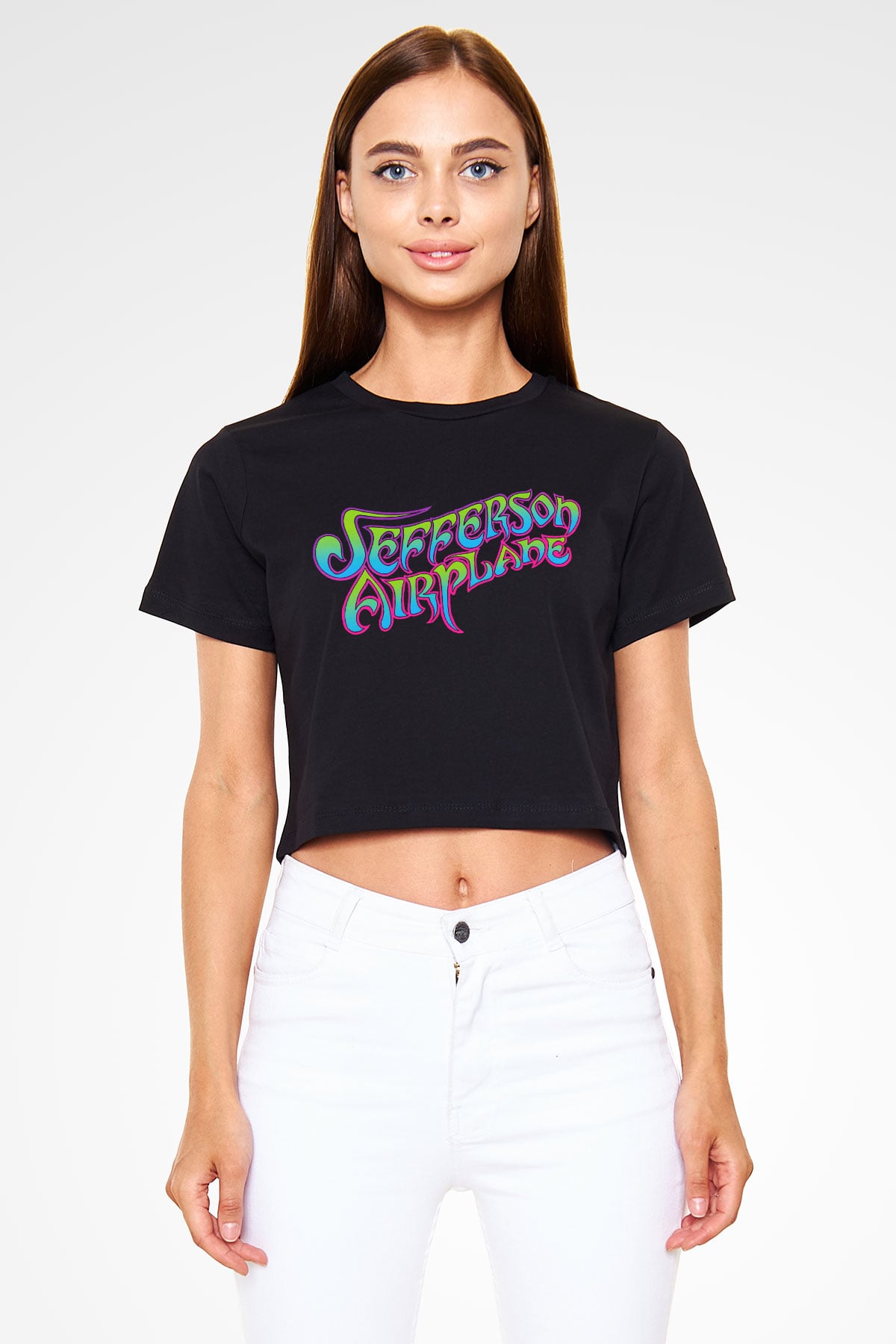 Jefferson Airplane Siyah Crop Top Tişört