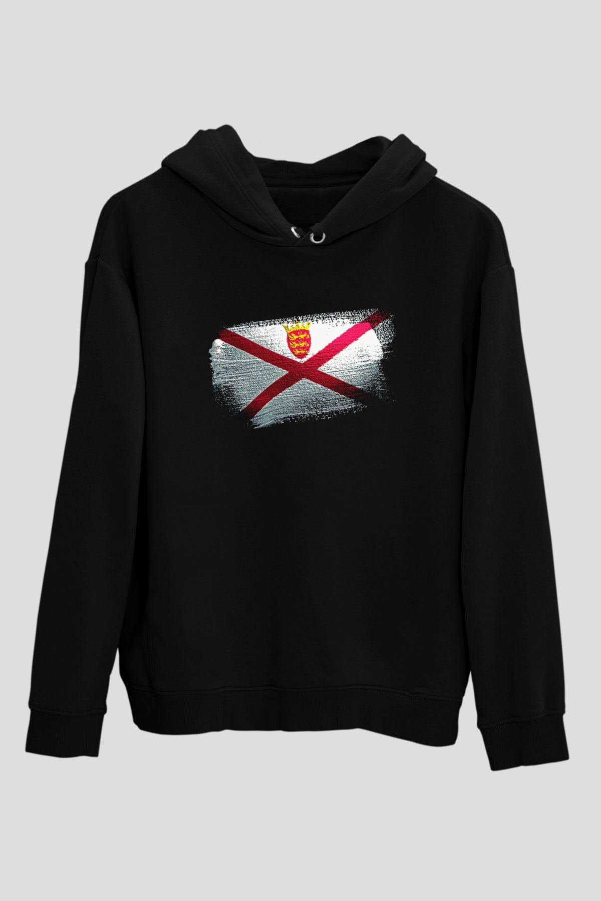 Jersey Bayrağı Baskılı Unisex Siyah Hoodie