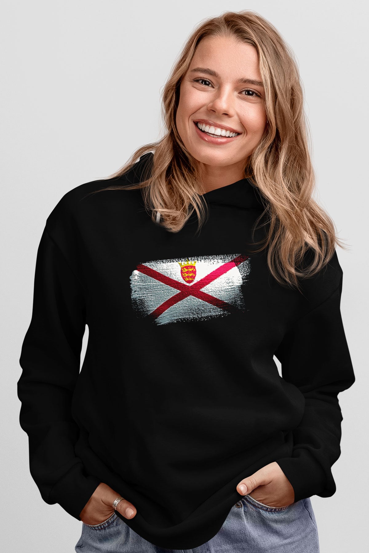 Jersey Bayrağı Baskılı Unisex Siyah Hoodie