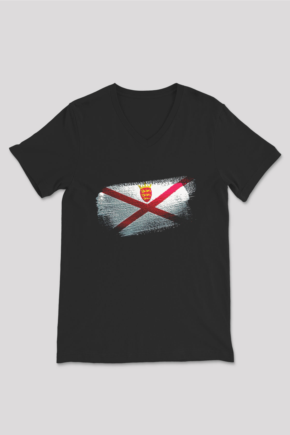 Jersey Bayrağı Baskılı Unisex Siyah V Yaka Tişört