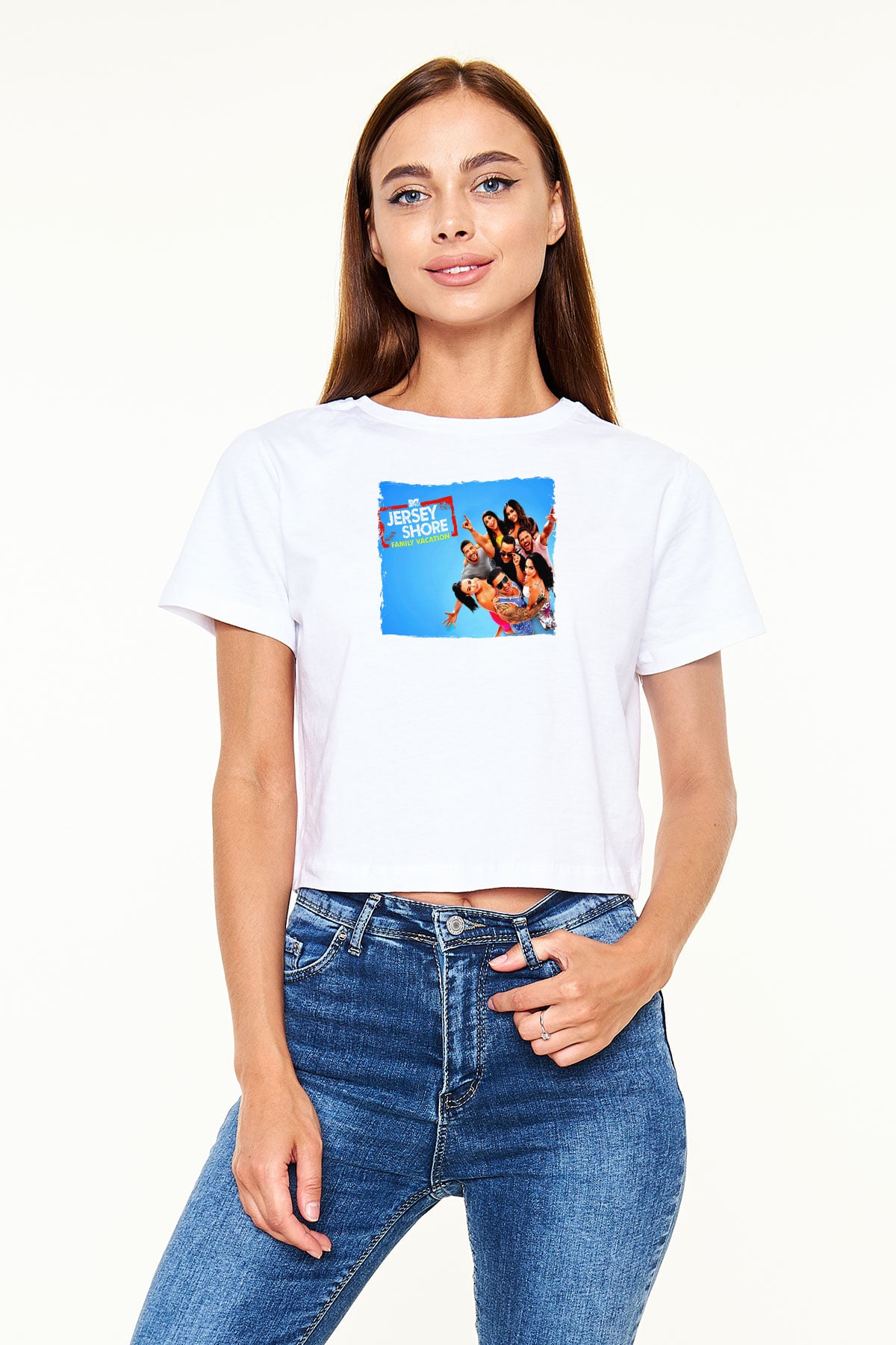 Jersey Shore Beyaz  Crop Top Tişört