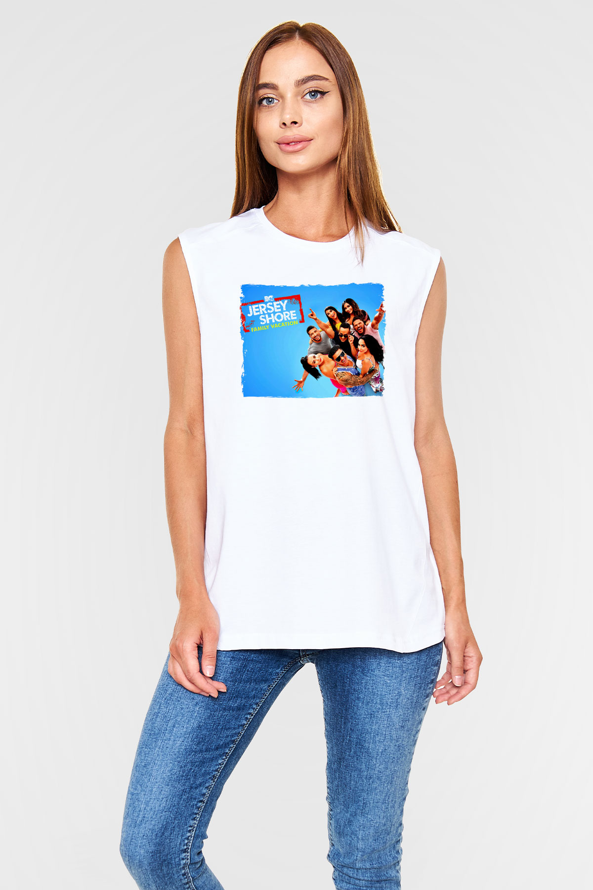 Jersey Shore Beyaz Unisex Kolsuz Tişört