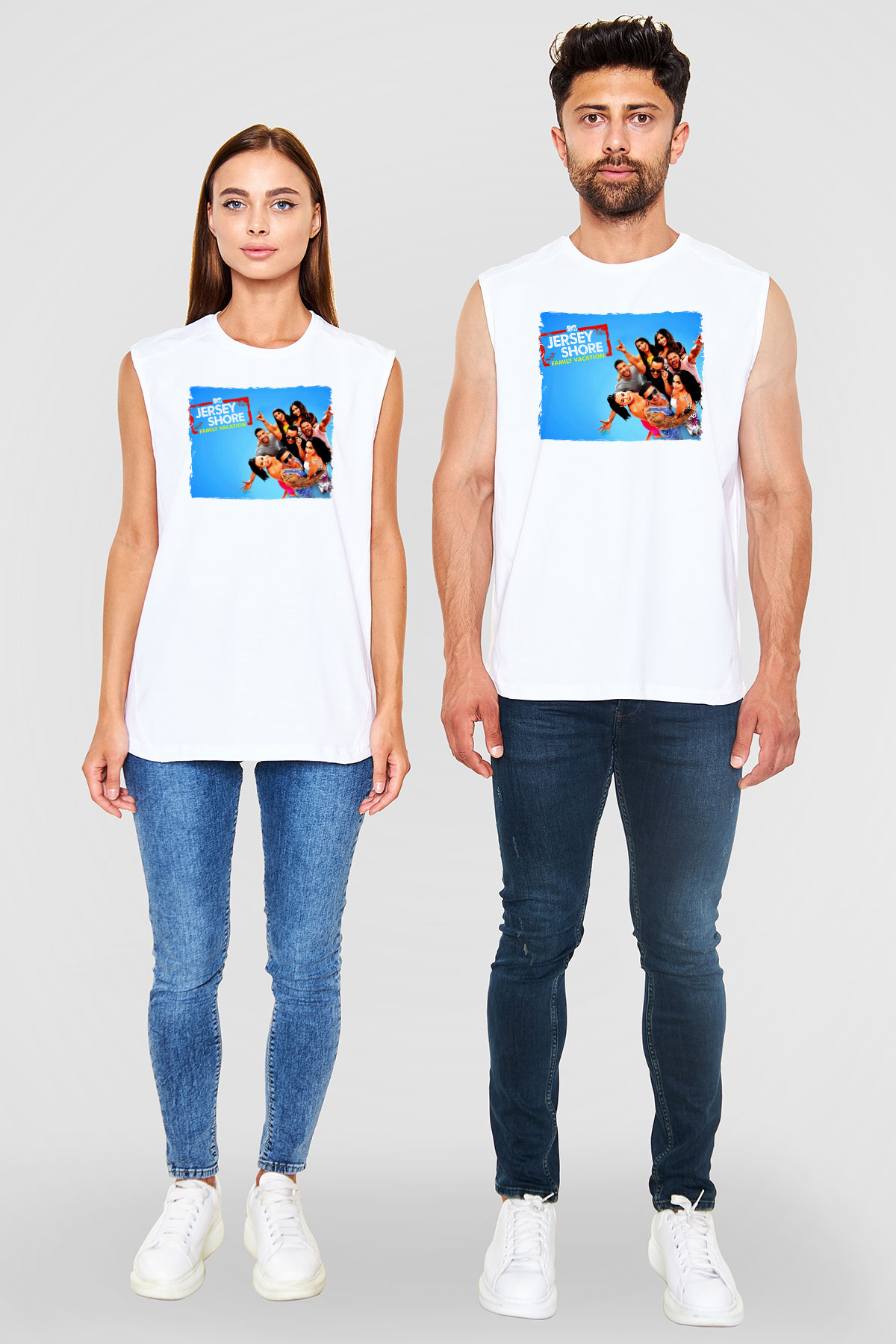 Jersey Shore Beyaz Unisex Kolsuz Tişört