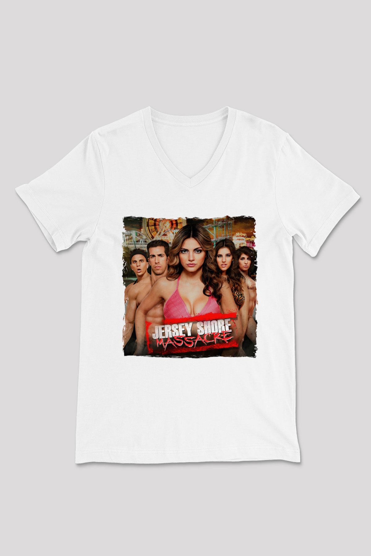 Jersey Shore Beyaz Unisex V Yaka Tişört