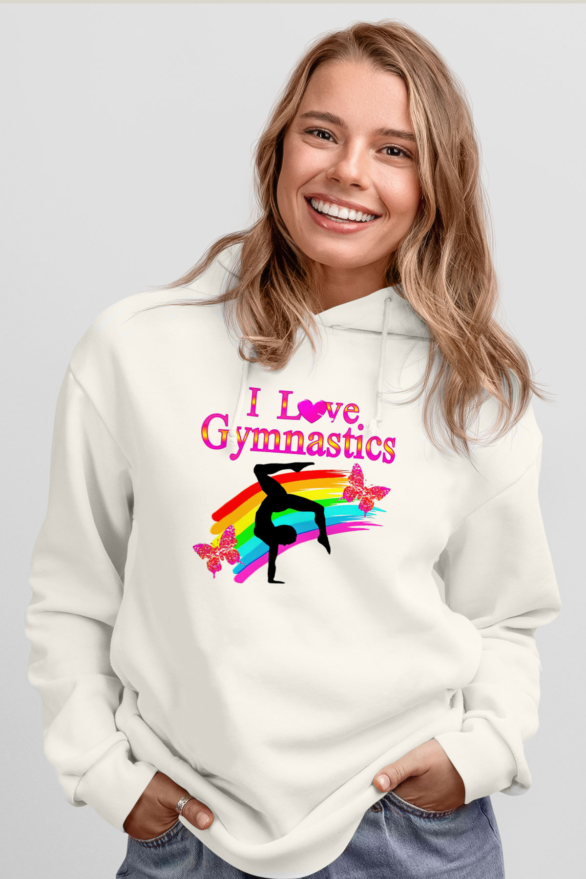 Jimnastik Beyaz Unisex Hoodie