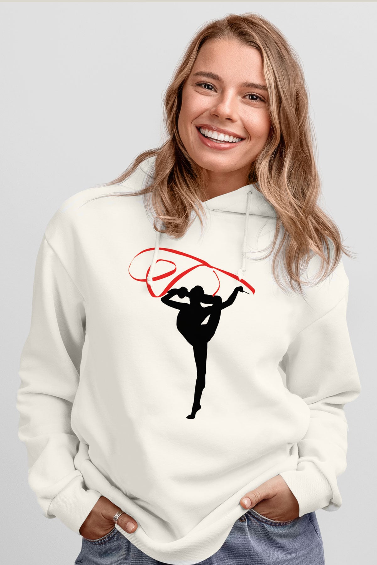 Jimnastik Beyaz Unisex Kapüşonlu Sweatshirt