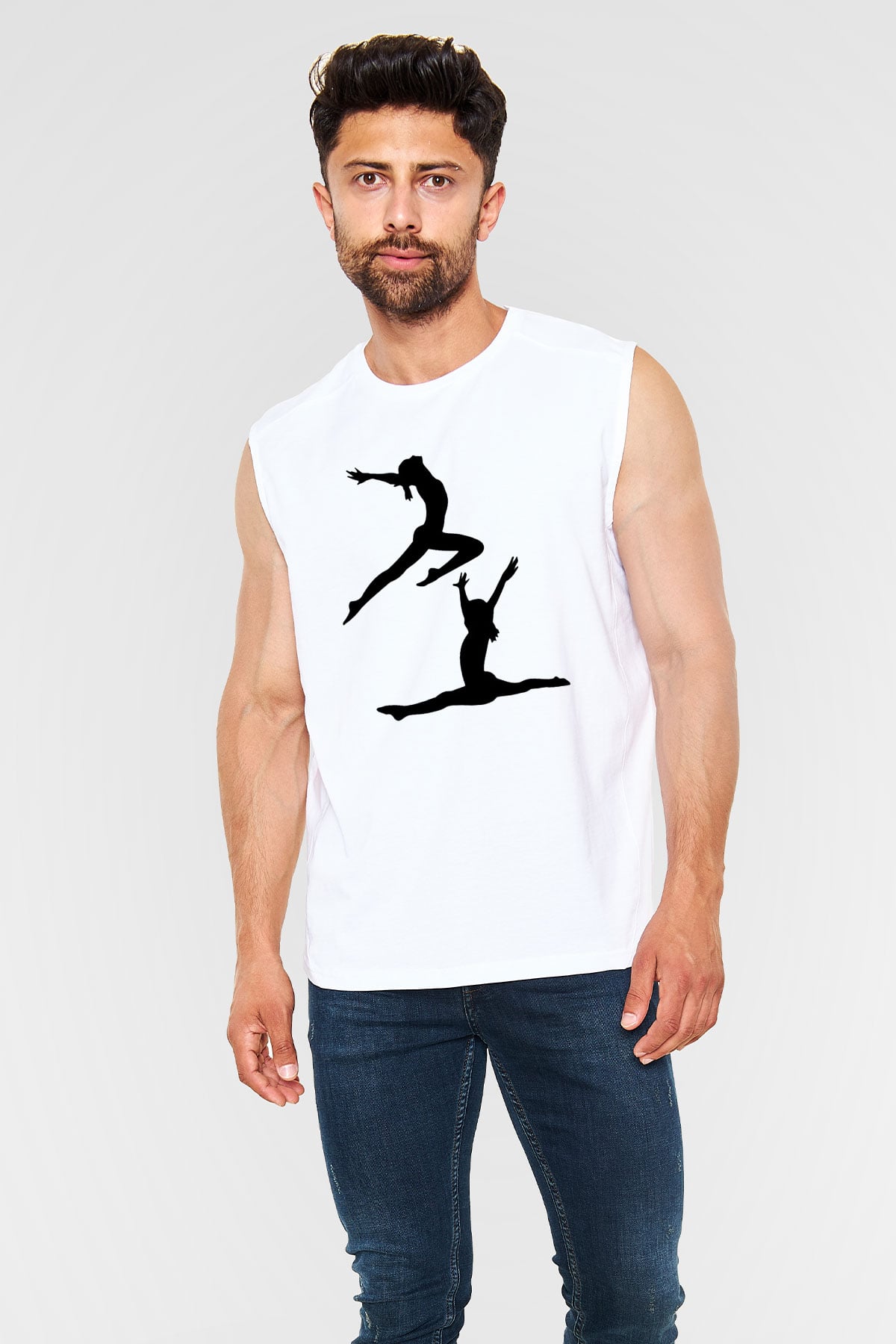 Jimnastik Beyaz Unisex Kolsuz Tişört