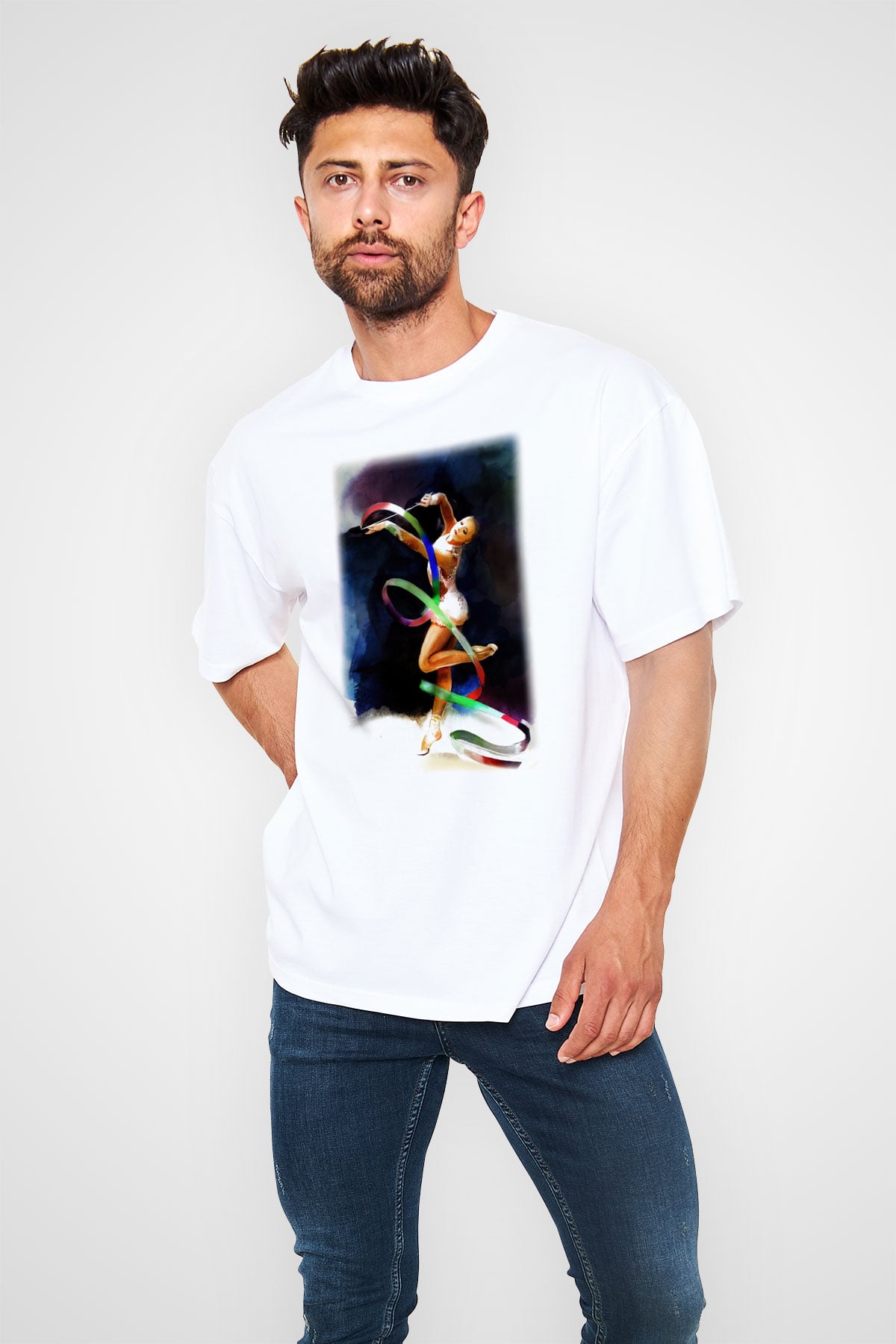 Jimnastik Beyaz Unisex Oversize Tişört T-Shirt
