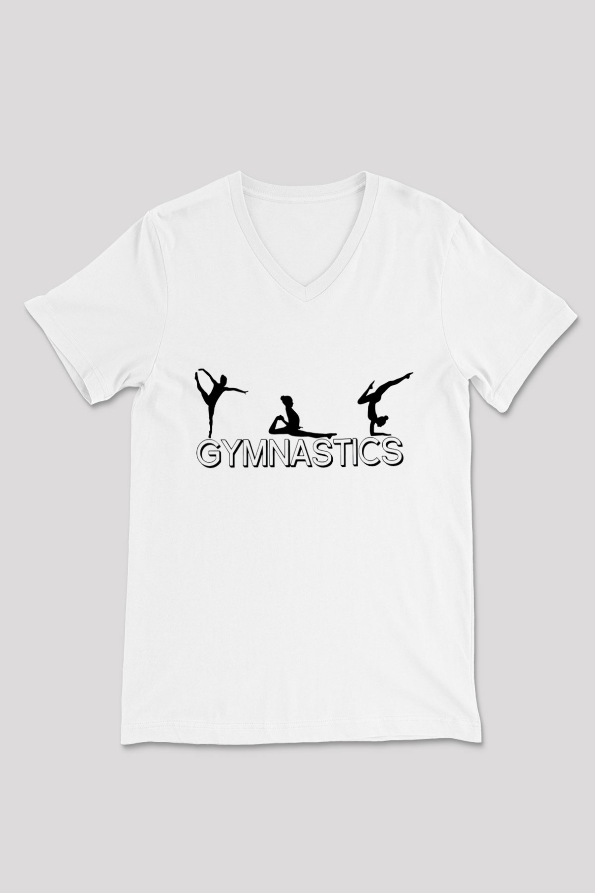 Jimnastik Beyaz Unisex V Yaka Tişört T-Shirt