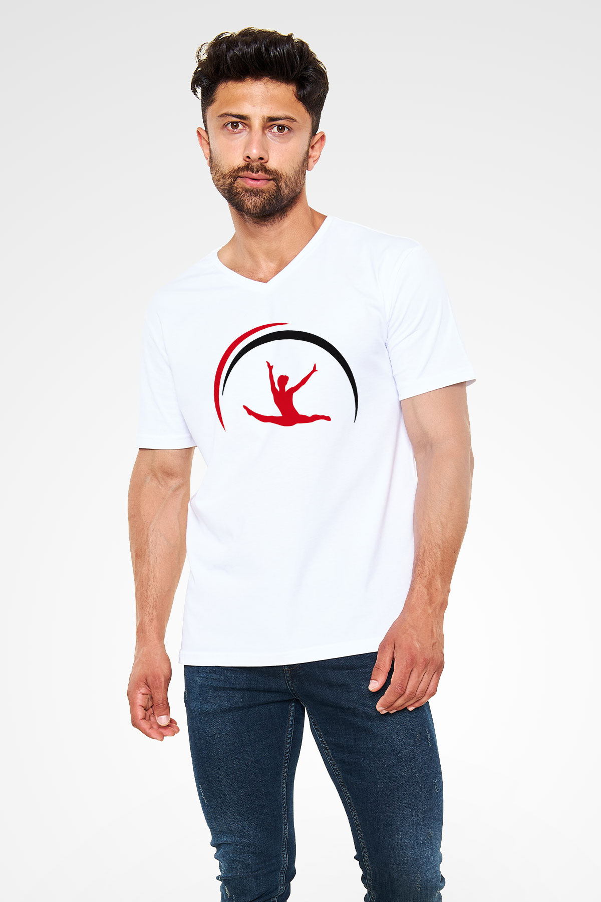 Jimnastik Beyaz Unisex V Yaka Tişört T-Shirt