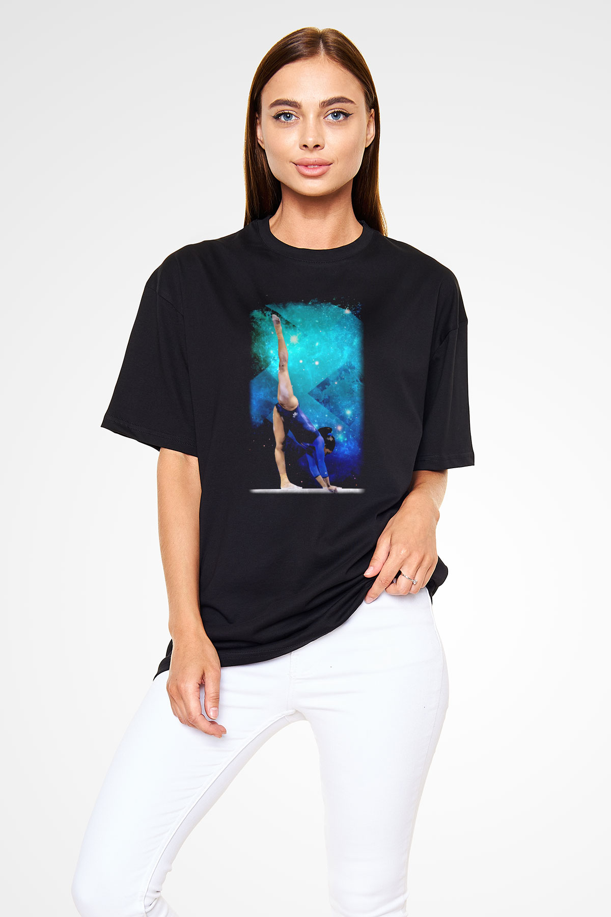 Jimnastik Siyah Unisex Oversize Tişört T-Shirt