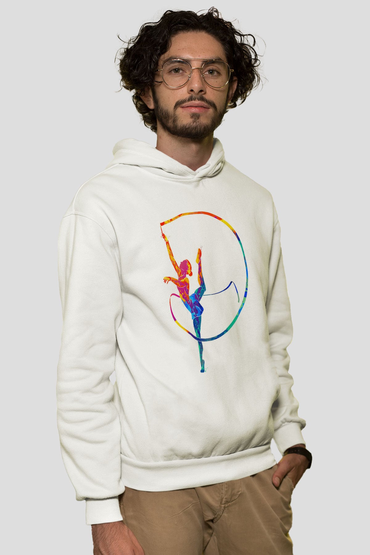 Jimnastikçi Beyaz Unisex Kapüşonlu Sweatshirt