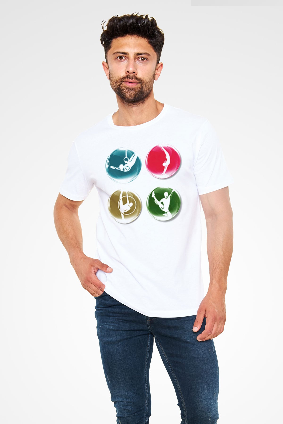 Jimnastikçi Beyaz Unisex Tişört T-Shirt - TişörtFabrikası
