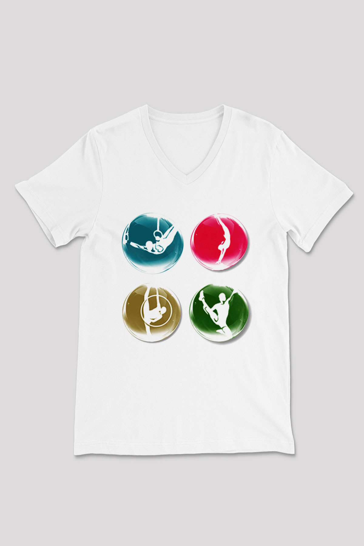 Jimnastikçi Beyaz Unisex V Yaka Tişört T-Shirt