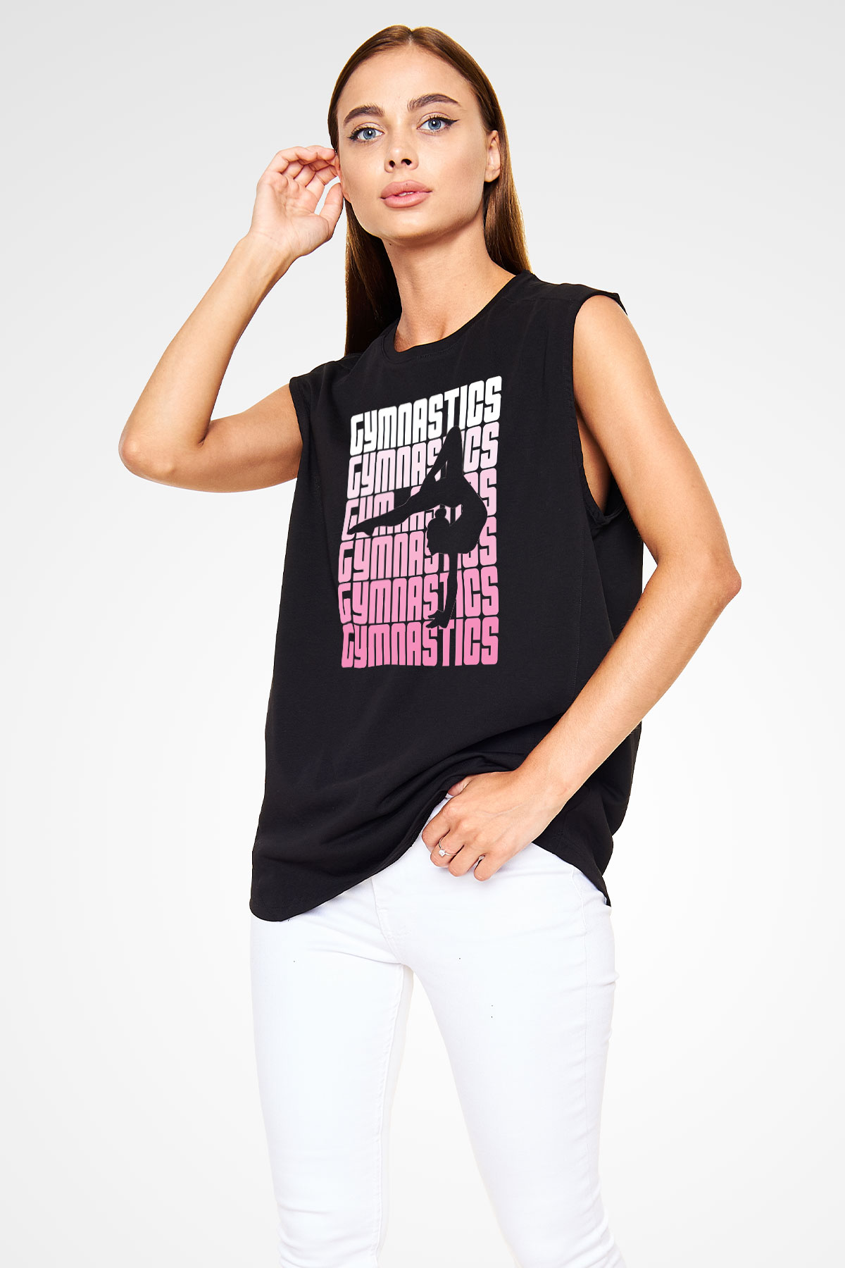 Jimnastikçi Siyah Unisex Kolsuz Tişört