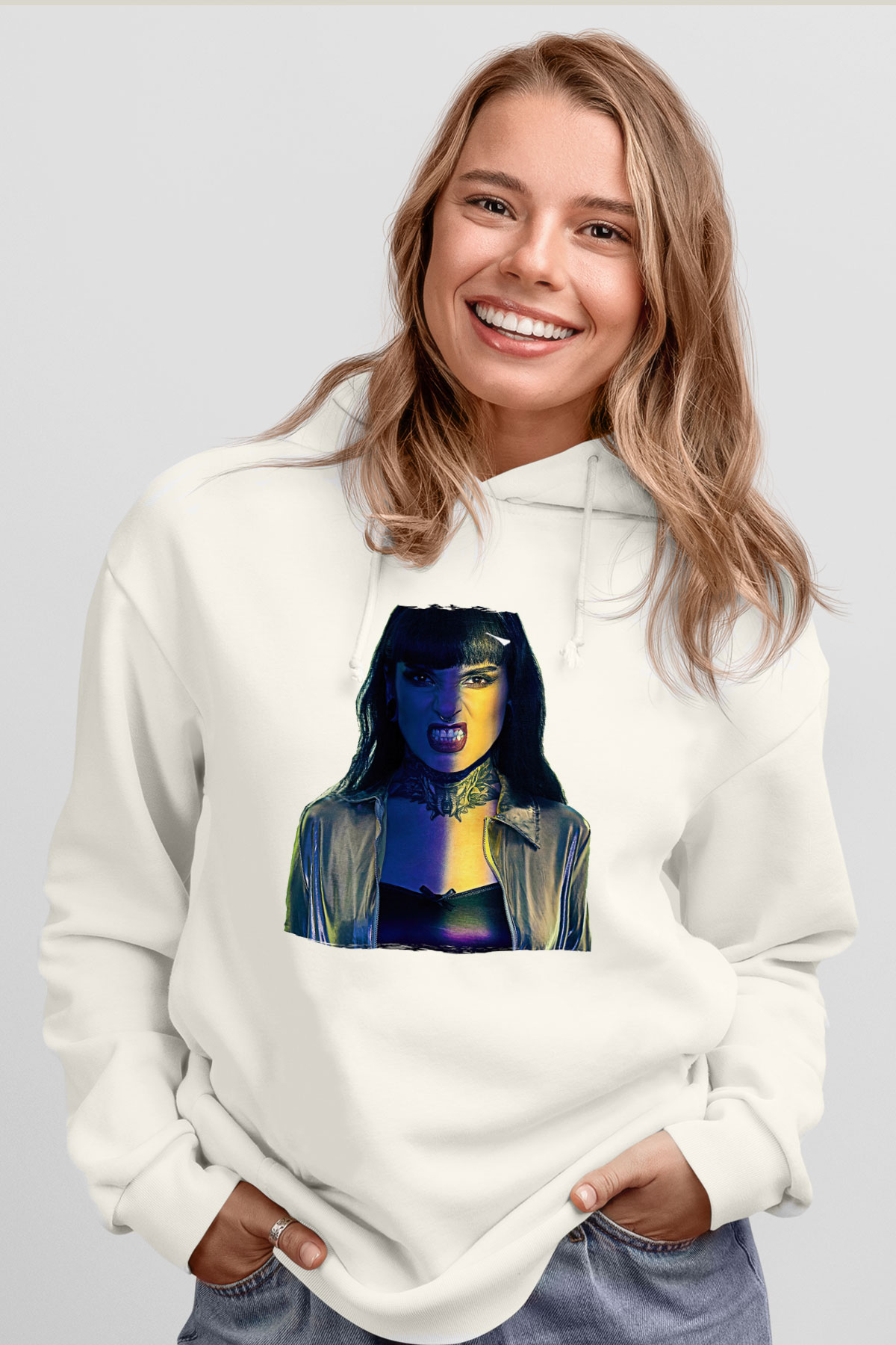 Jinjer Baskılı Beyaz Unisex Kapüşonlu Sweatshirt