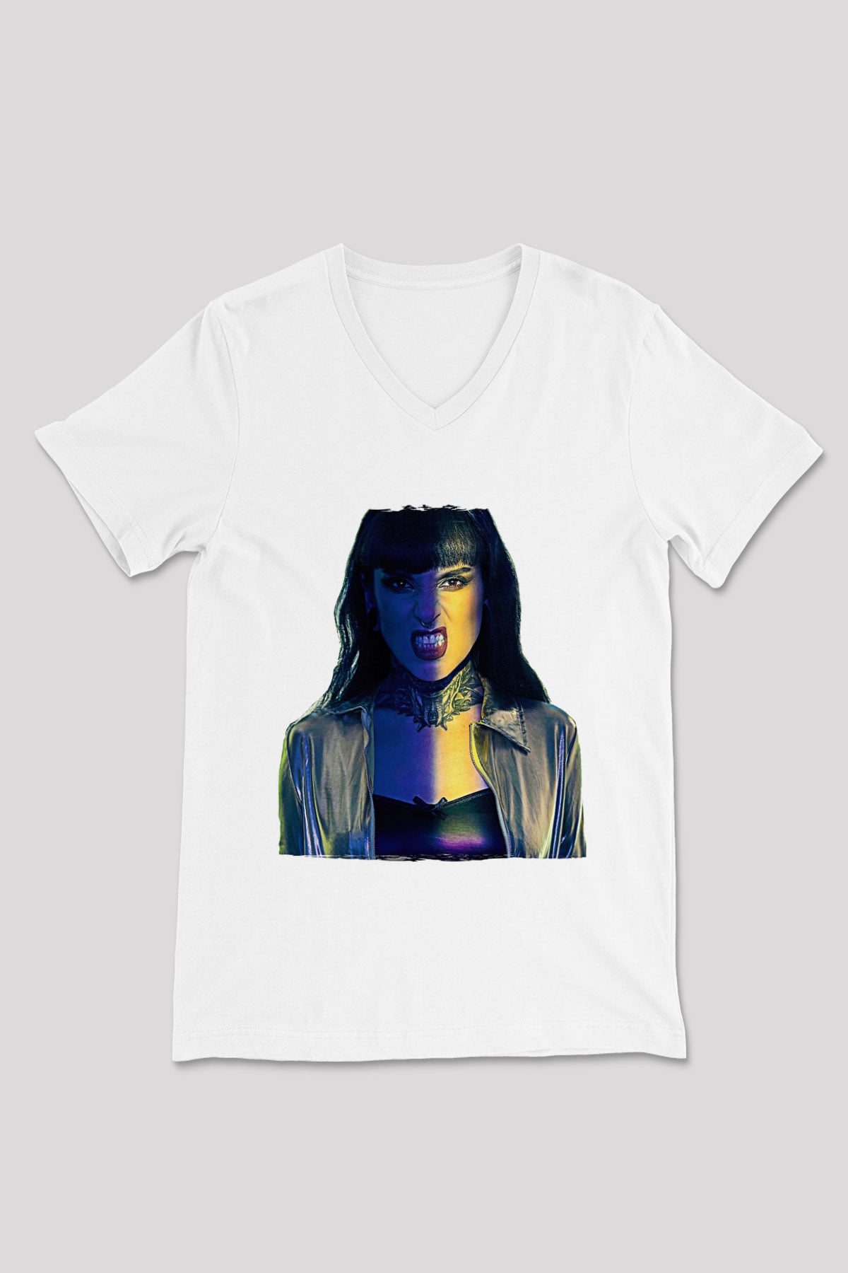Jinjer Baskılı Beyaz Unisex V Yaka Tişört - Tshirt