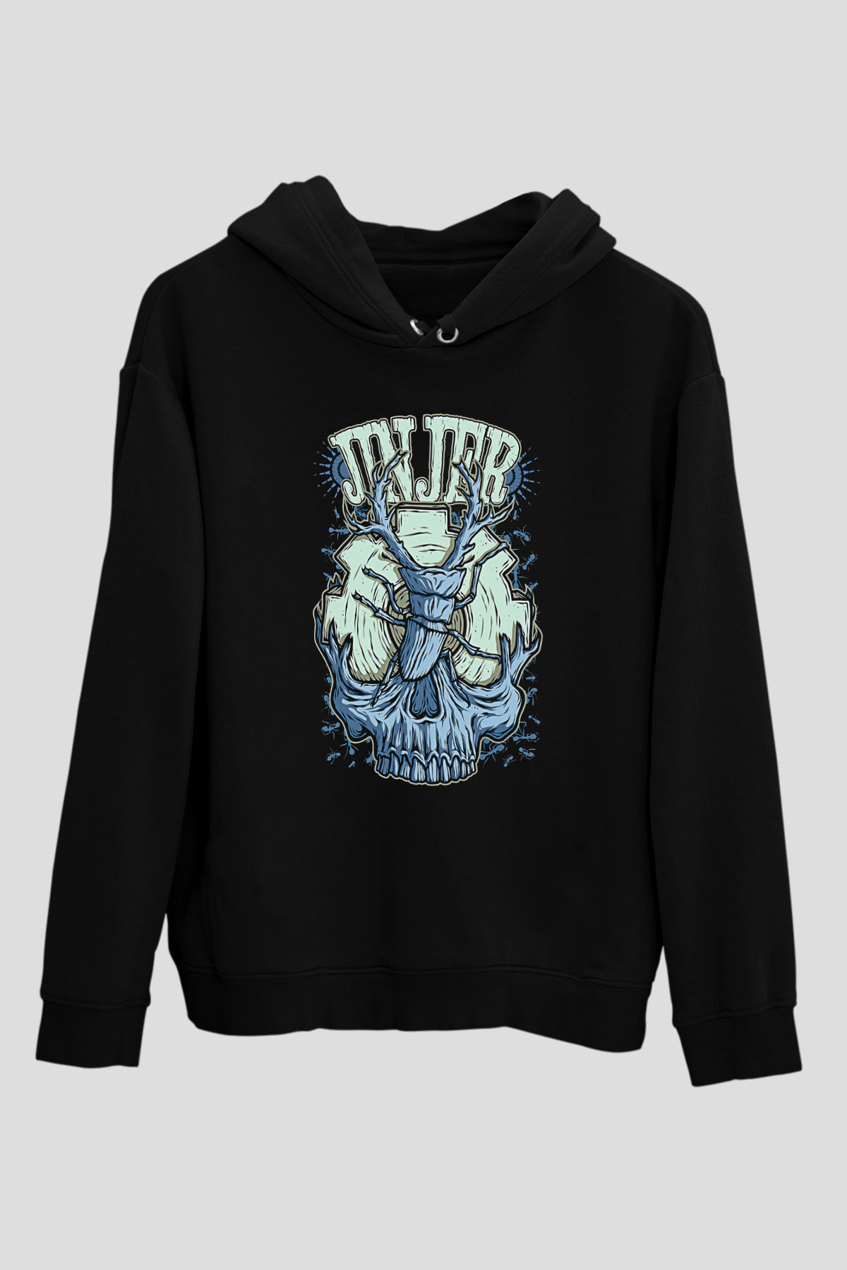 Jinjer Baskılı Unisex Siyah Kapüşonlu Sweatshirt