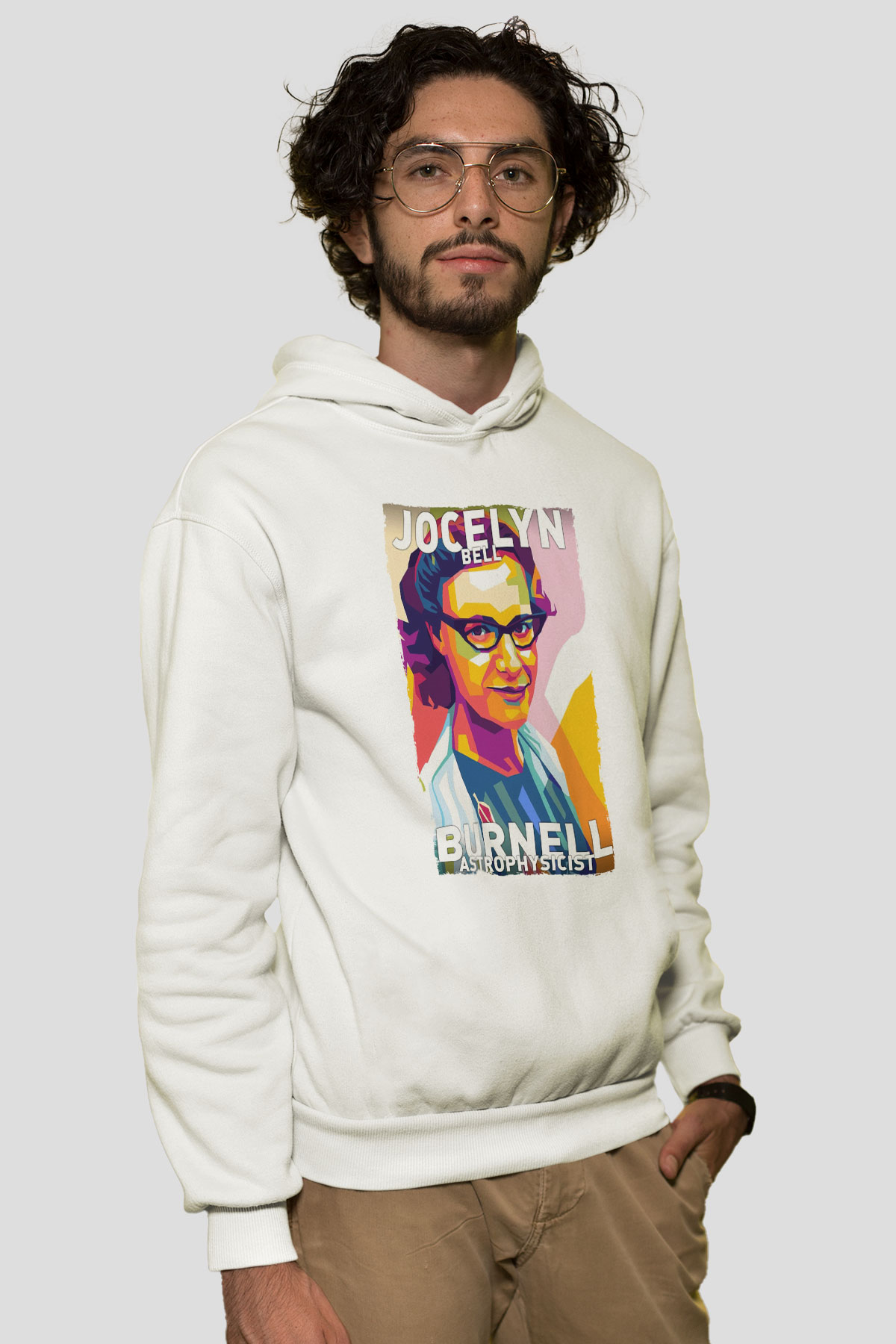 Jocelyn Bell Burnell Baskılı Unisex Ekru Hoodie