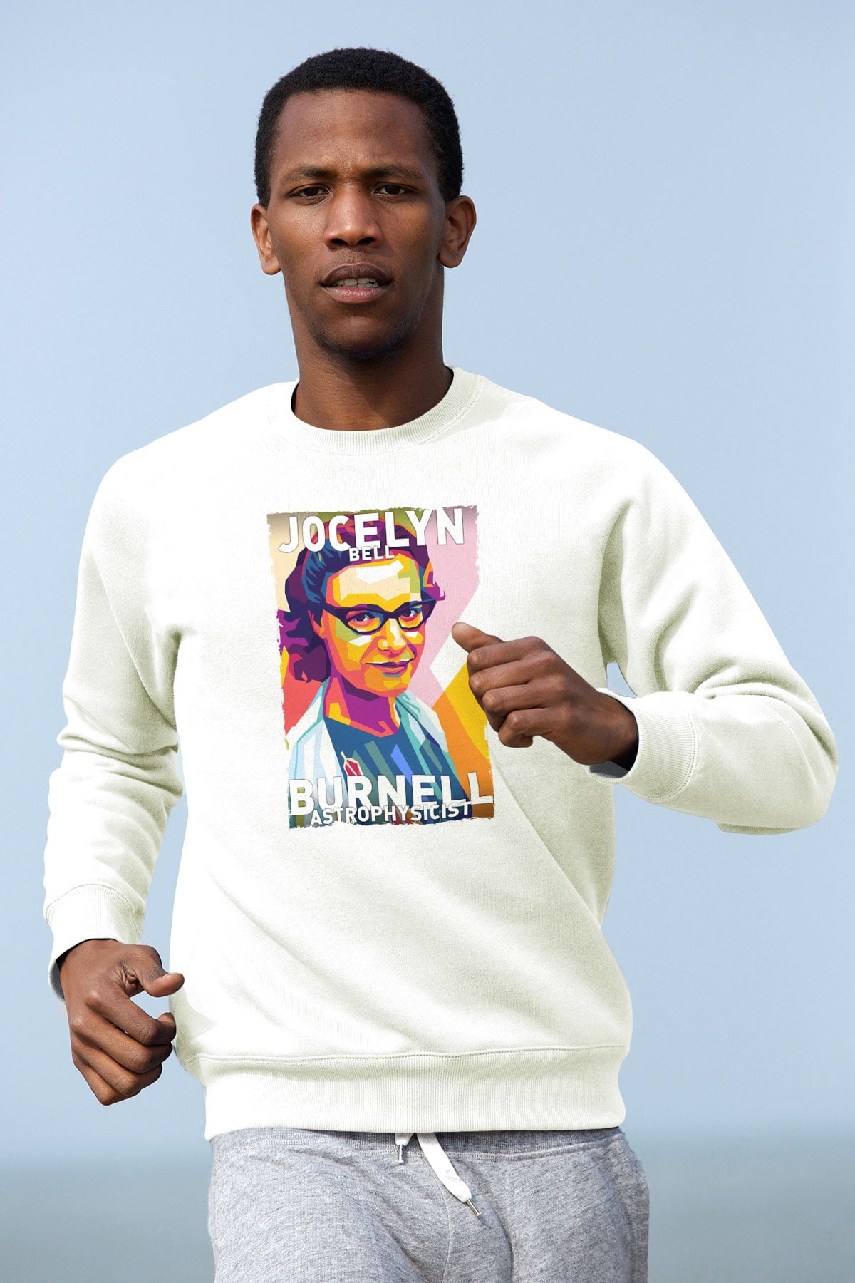 Jocelyn Bell Burnell Baskılı Unisex Ekru Sweatshirt