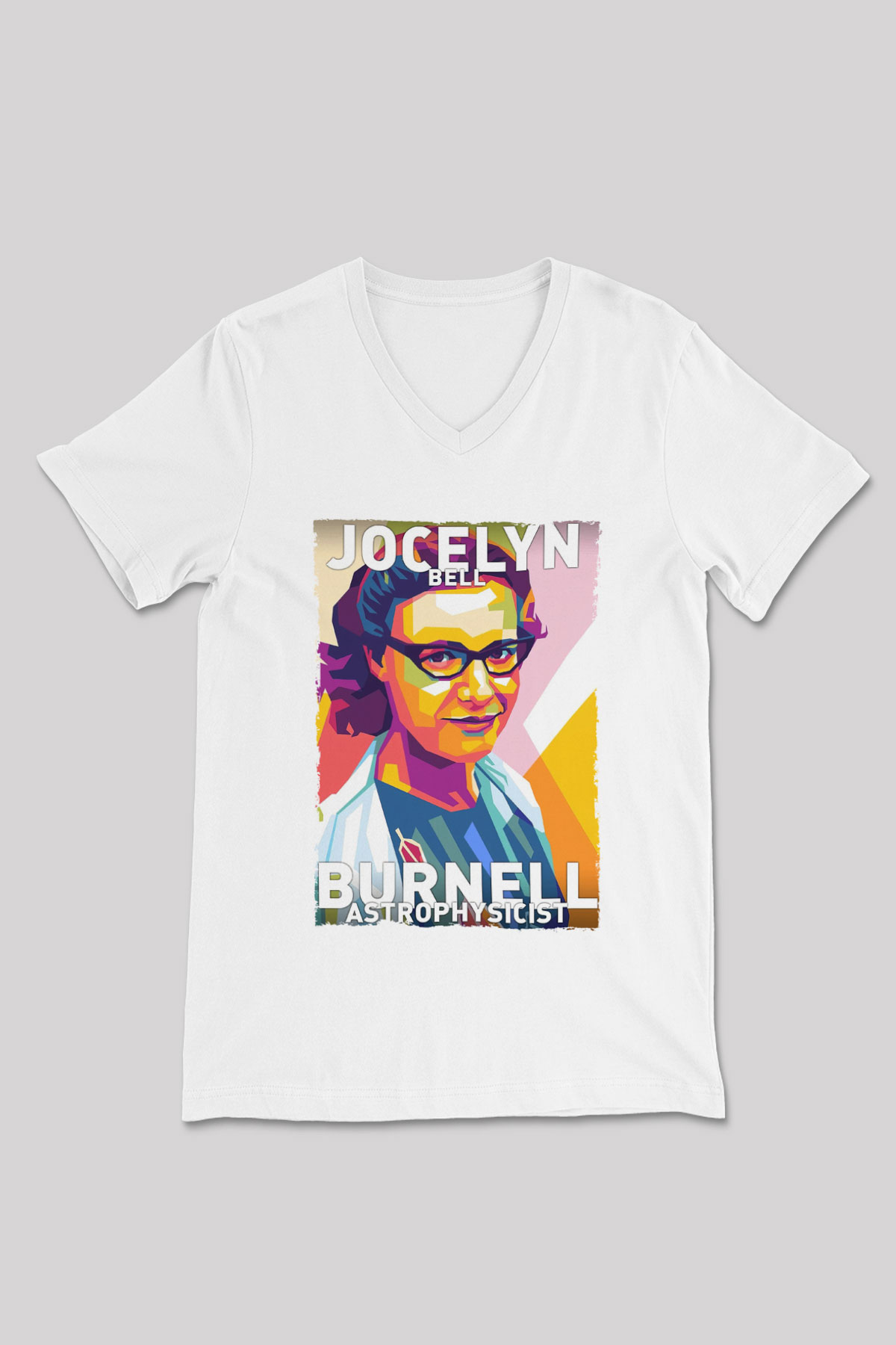Jocelyn Bell Burnell Baskılı Unisex V Yaka Beyaz Tişört - Tshirt