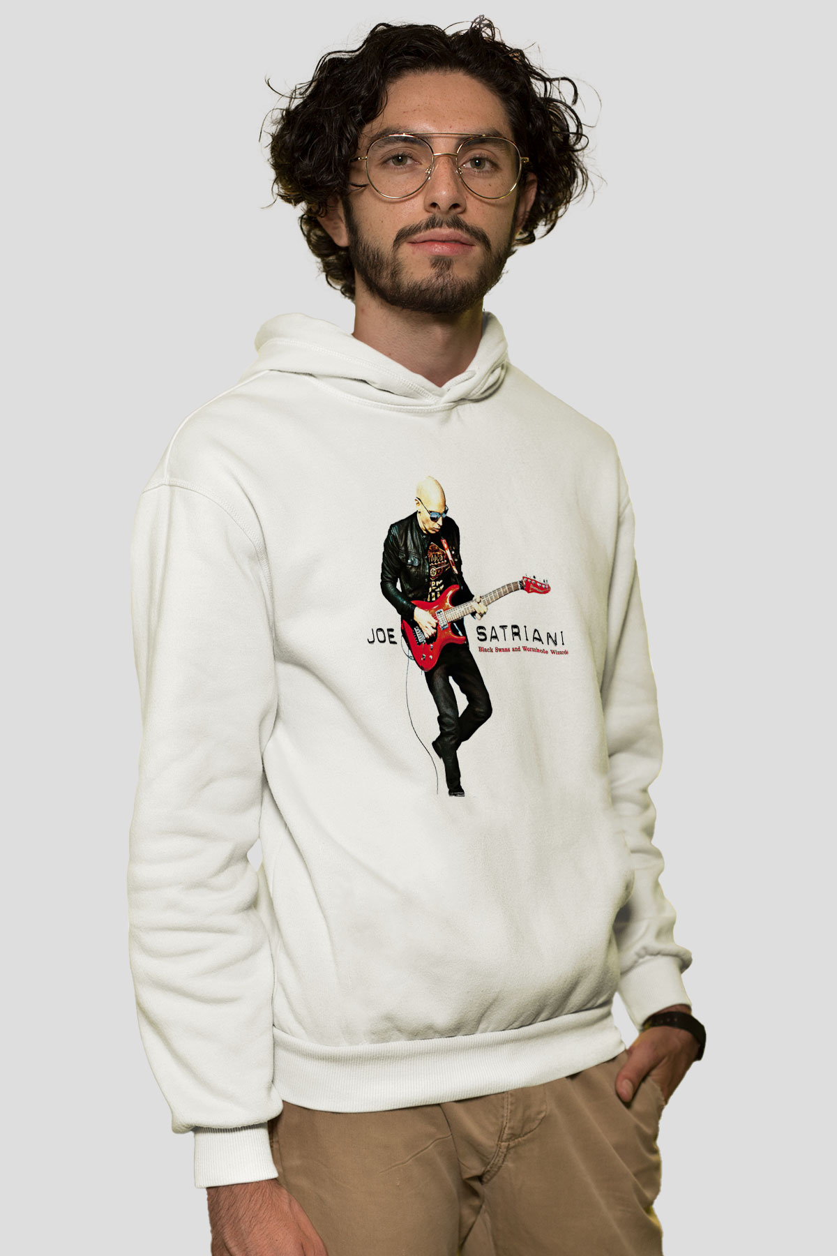 Joe Santriani Baskılı Beyaz Unisex Kapüşonlu Sweatshirt