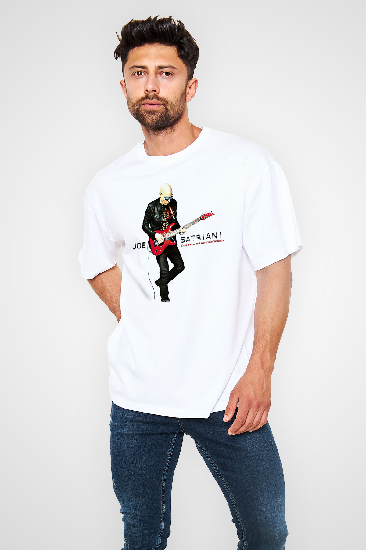 Joe Santriani Baskılı Beyaz Unisex Oversize Tişört - Tshirt