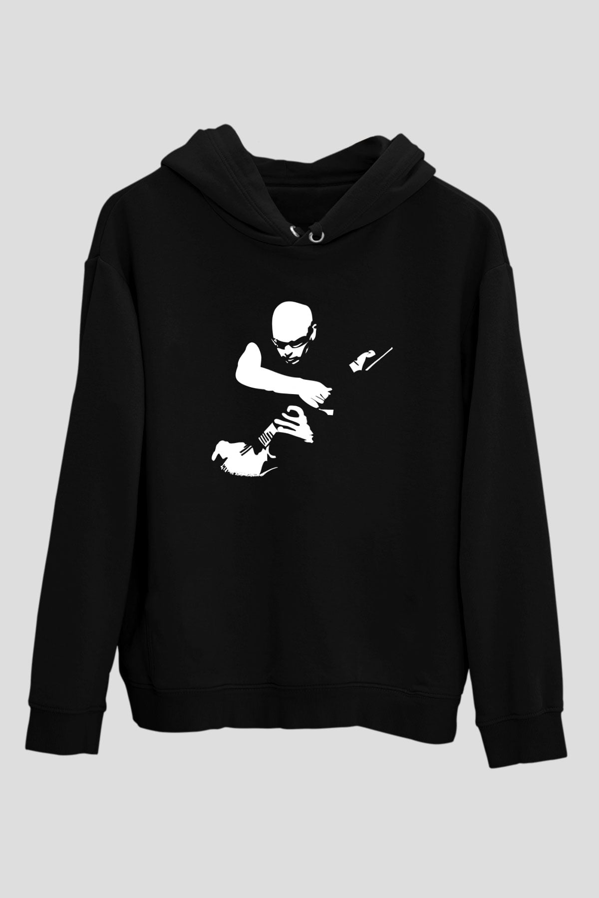 Joe Santriani Baskılı Unisex Siyah Kapüşonlu Sweatshirt
