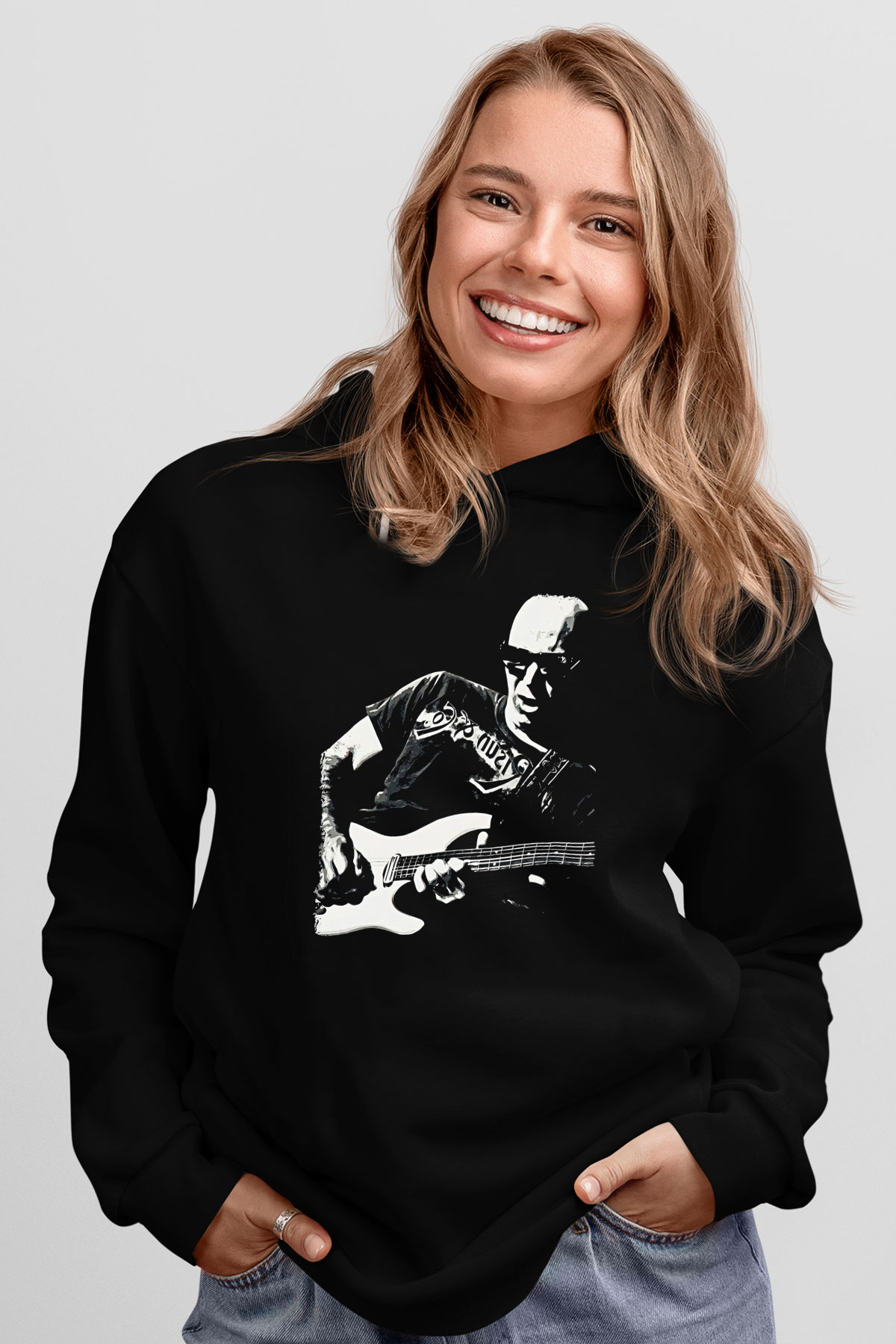 Joe Santriani Baskılı Unisex Siyah Kapüşonlu Sweatshirt