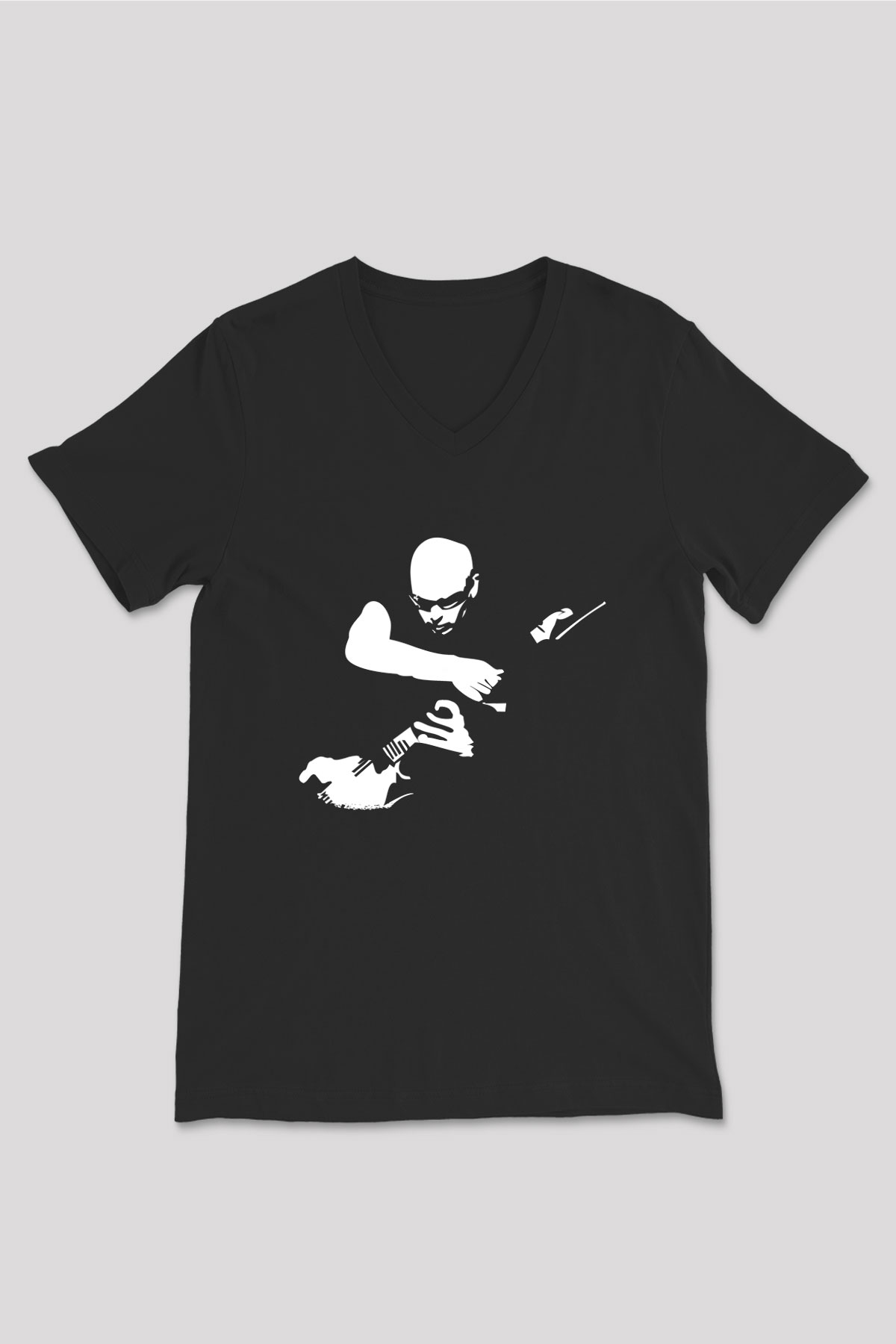 Joe Santriani Baskılı Unisex Siyah V Yaka Tişört - Tshirt