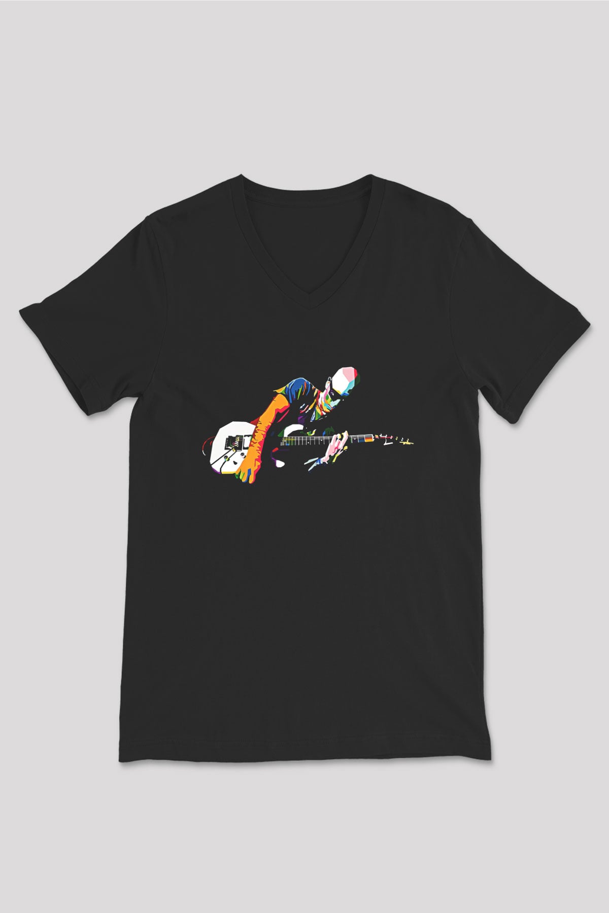 Joe Santriani Baskılı Unisex Siyah V Yaka Tişört - Tshirt