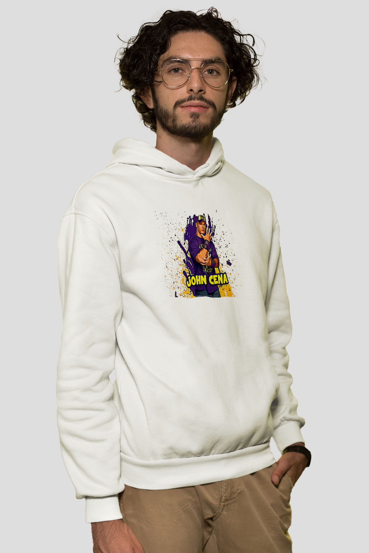 John Cena Baskılı Beyaz Unisex Hoodie