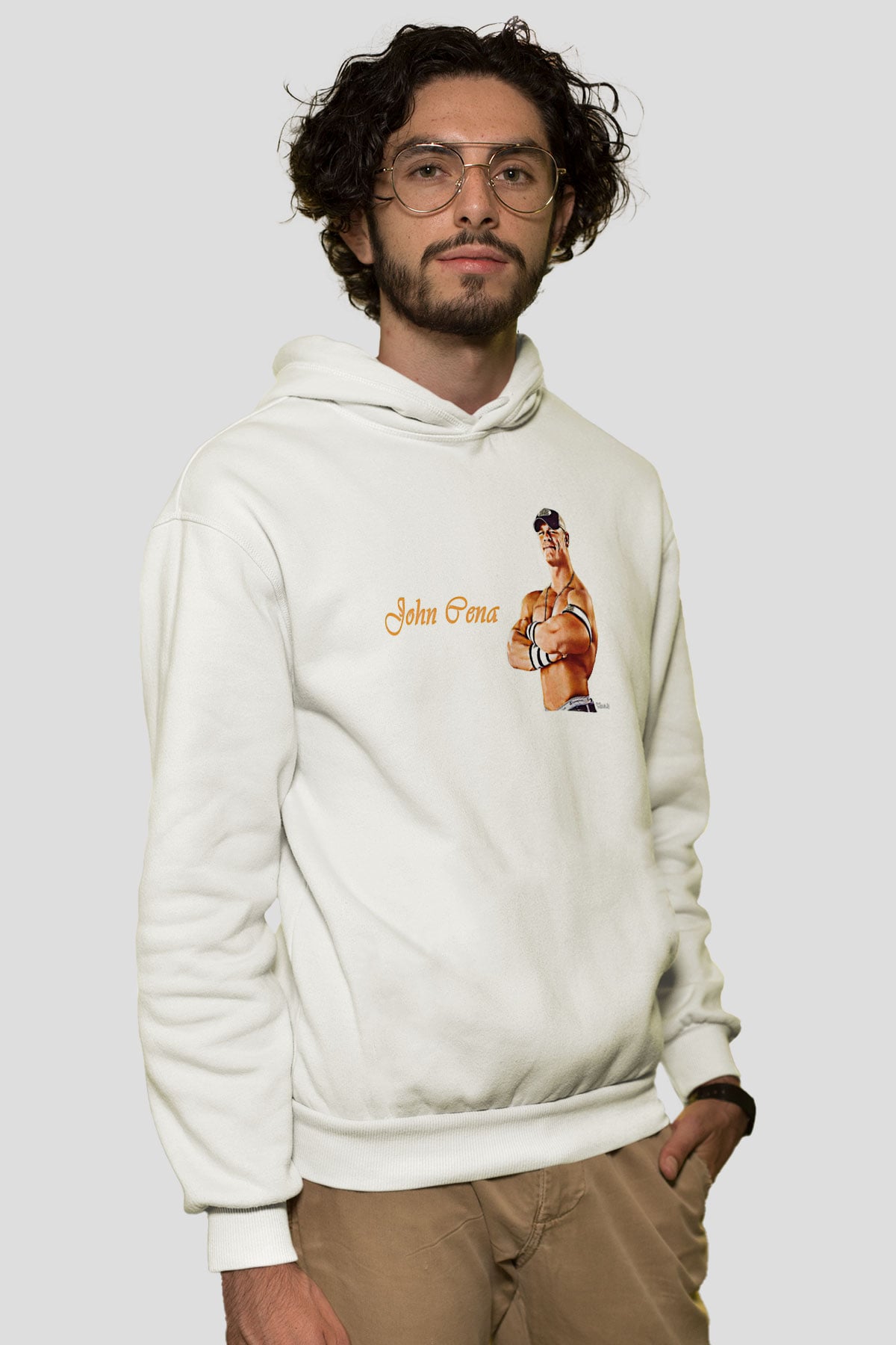 John Cena Baskılı Beyaz Unisex Hoodie