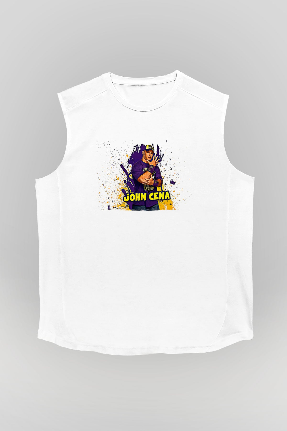 John Cena Baskılı Beyaz Unisex Kolsuz Tişört - Tshirt