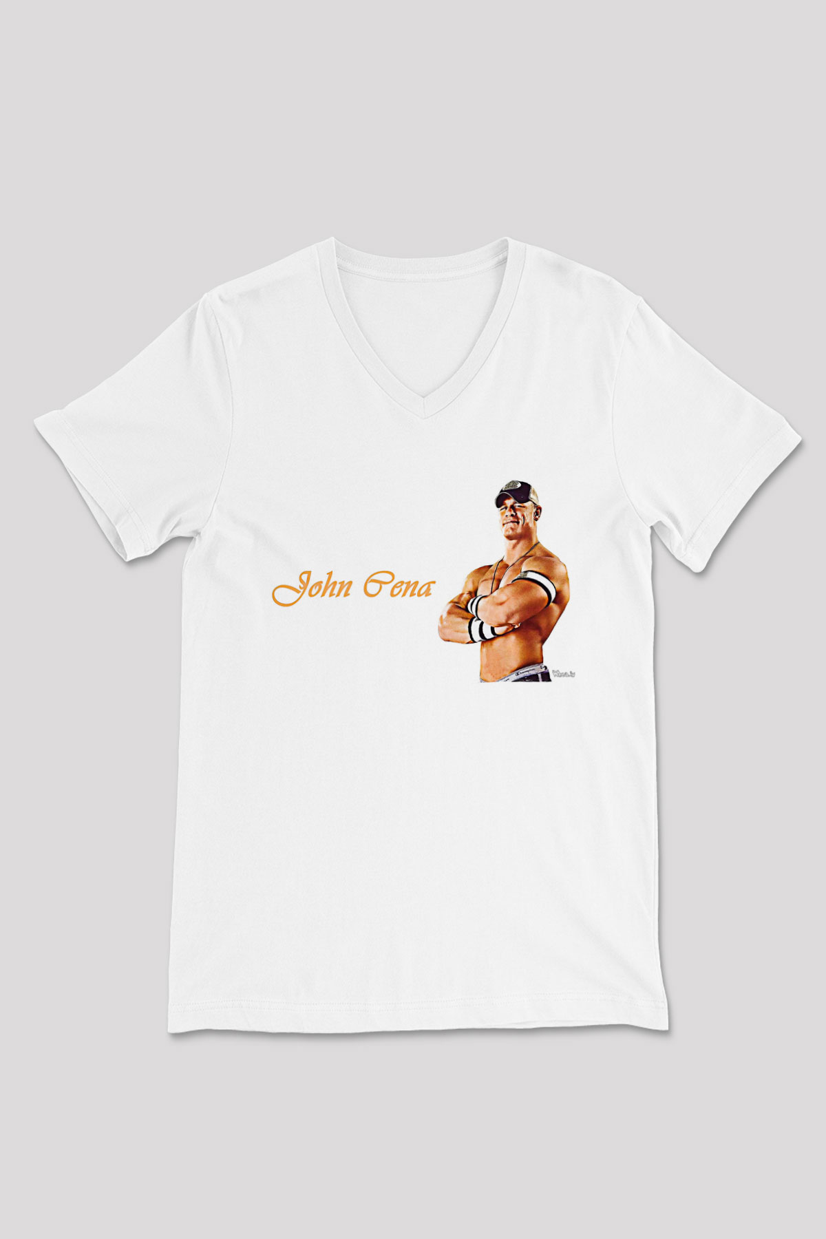 John Cena Baskılı Beyaz Unisex V Yaka Tişört - Tshirt