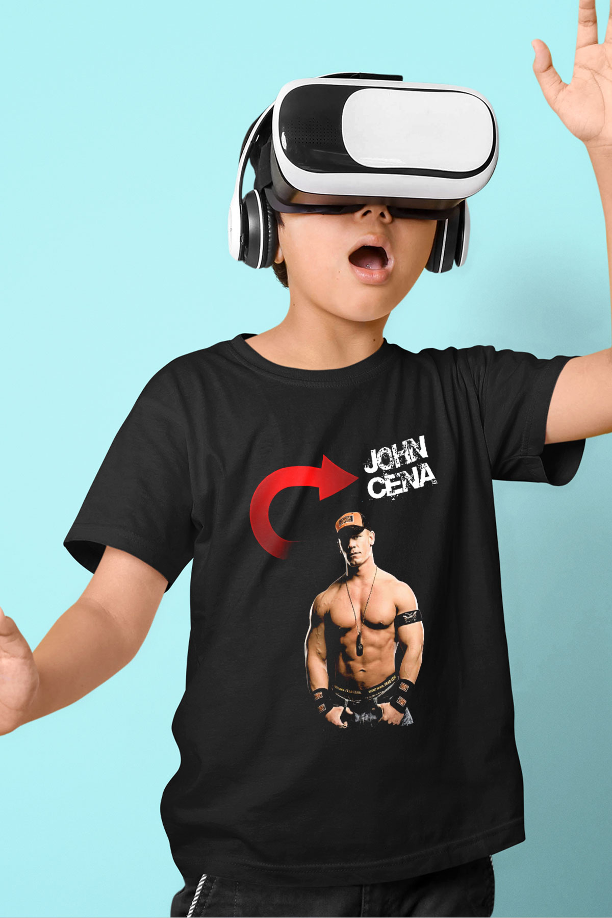 John Cena Baskılı Unisex Siyah Çocuk Tişört - Tshirt