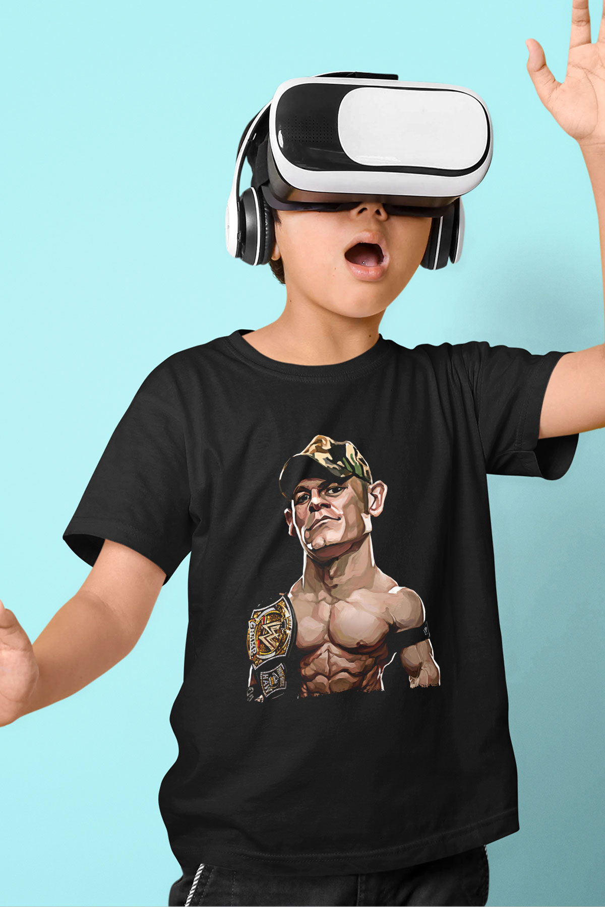 John Cena Baskılı Unisex Siyah Çocuk Tişört - Tshirt