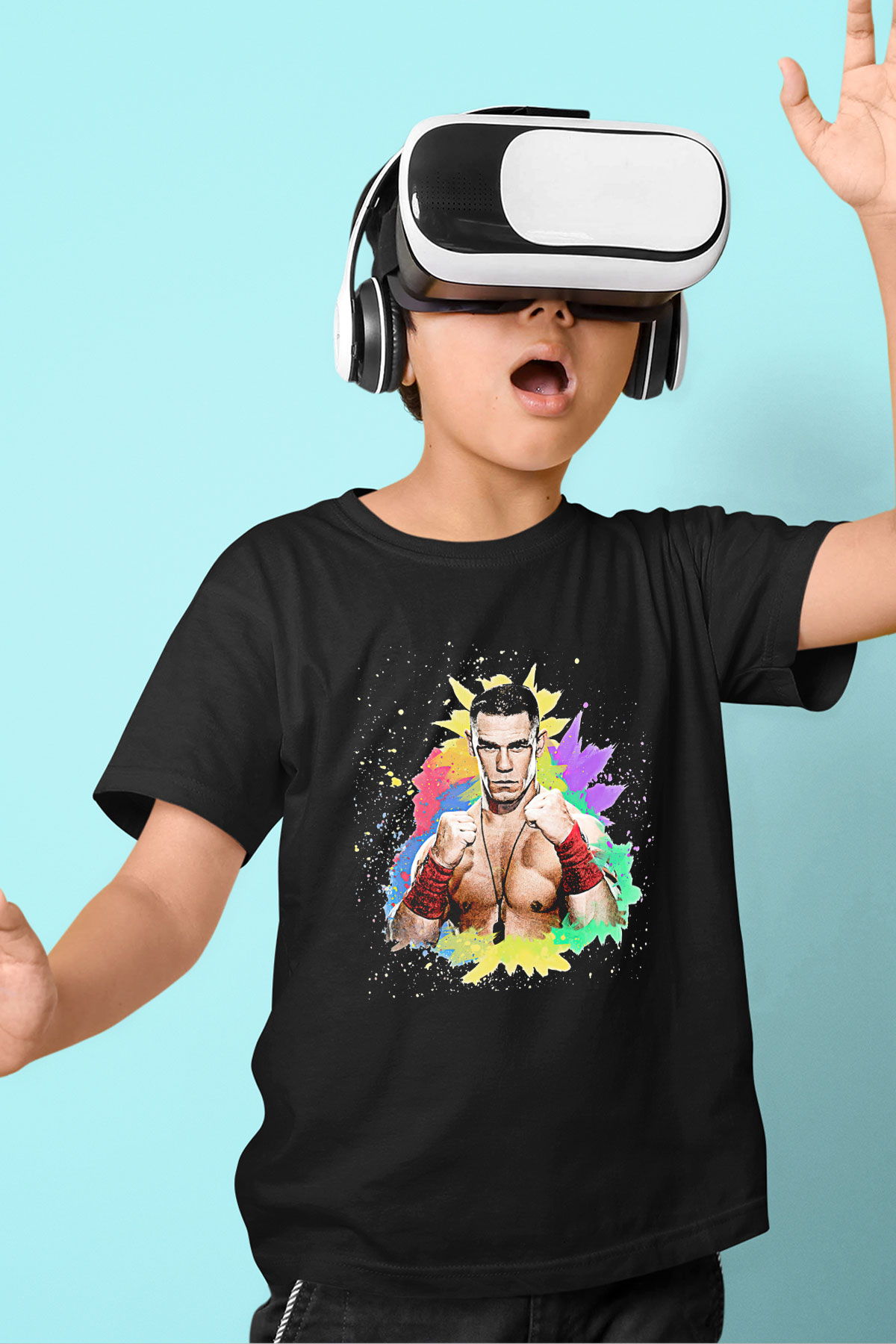 John Cena Baskılı Unisex Siyah Çocuk Tişört - Tshirt