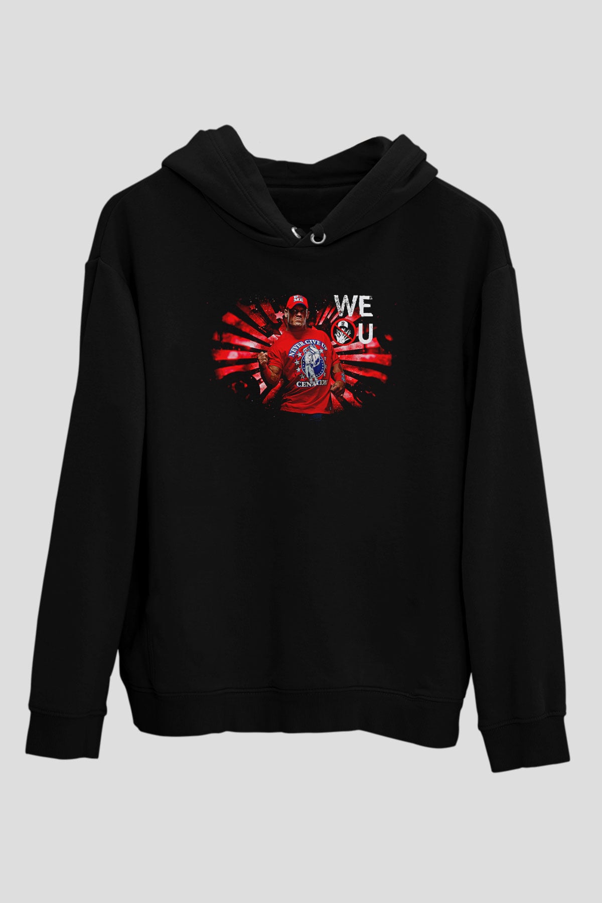 John Cena Baskılı Unisex Siyah Hoodie