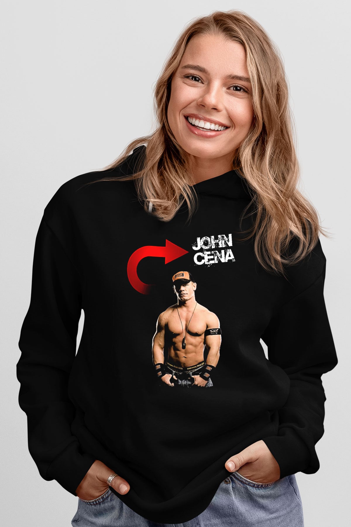 John Cena Baskılı Unisex Siyah Hoodie