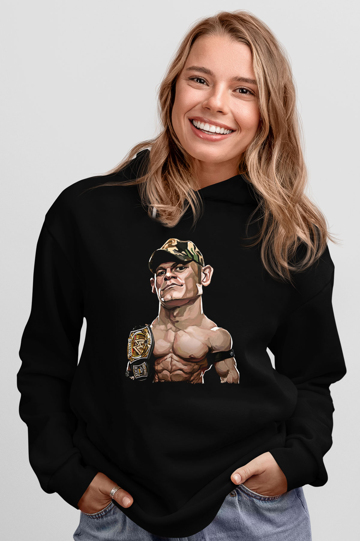 John Cena Baskılı Unisex Siyah Hoodie