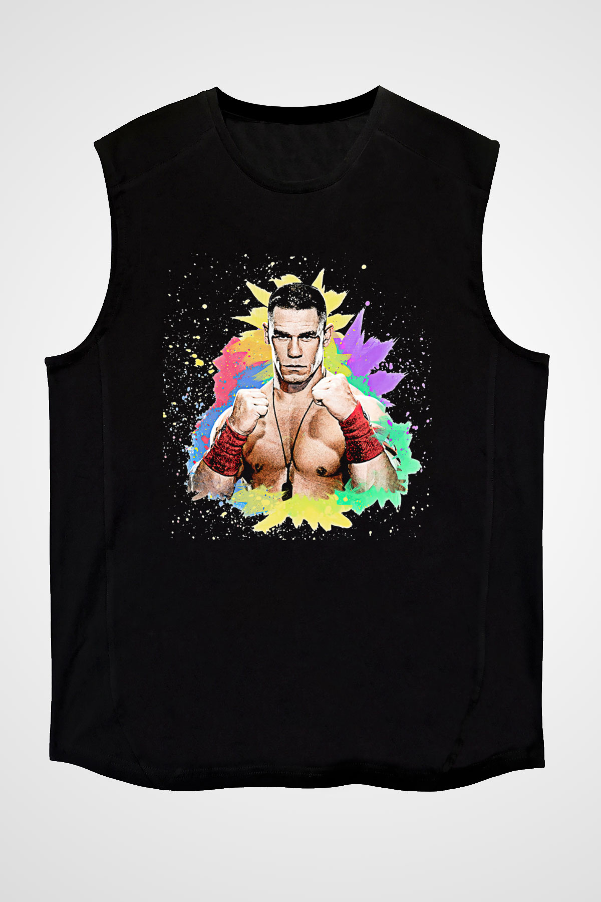 John Cena Baskılı Unisex Siyah Kolsuz Tişört - Tshirt