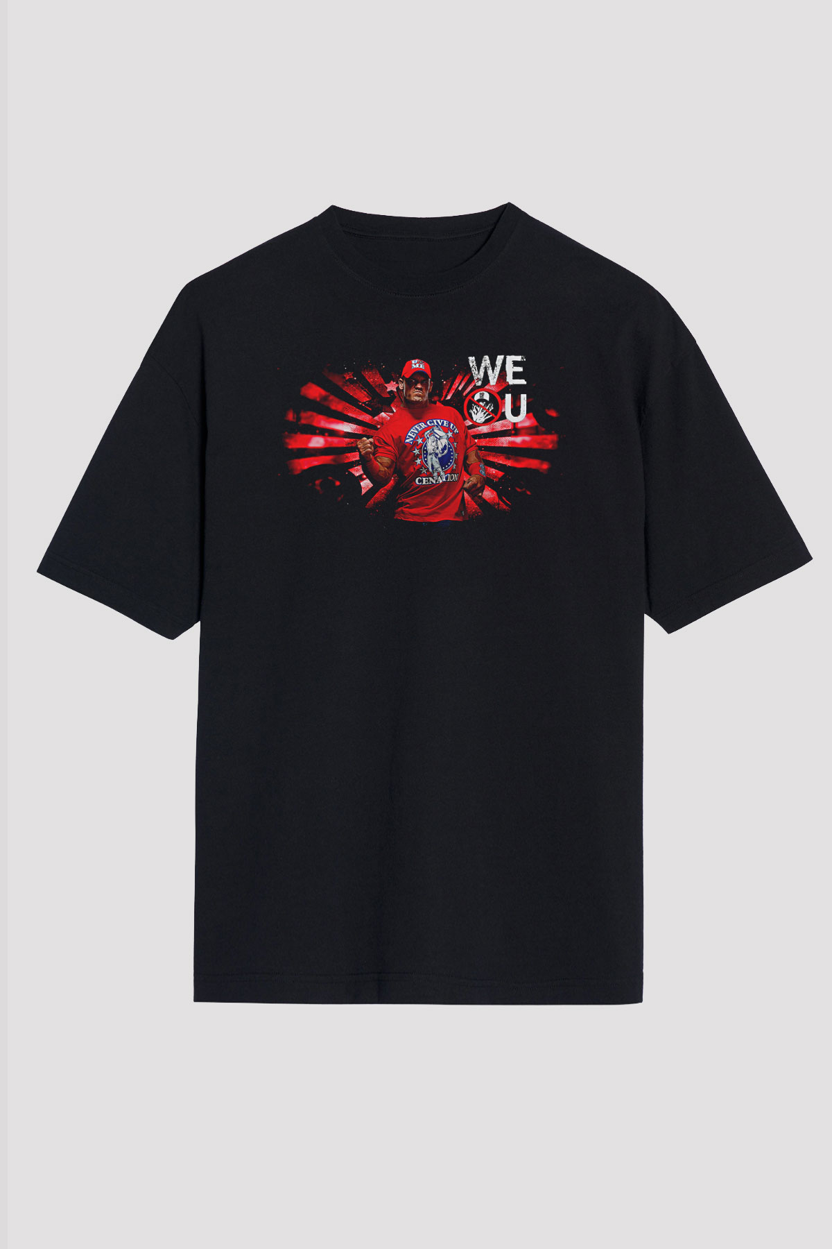 John Cena Baskılı Unisex Siyah Oversize Tişört - Tshirt