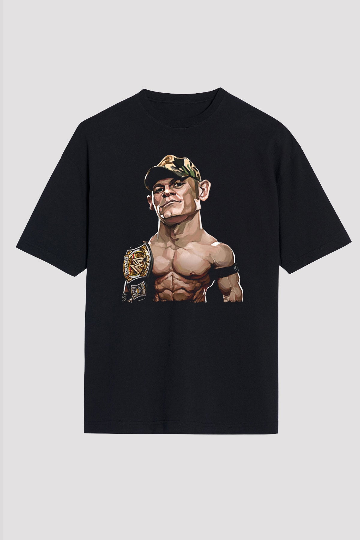 John Cena Baskılı Unisex Siyah Oversize Tişört - Tshirt