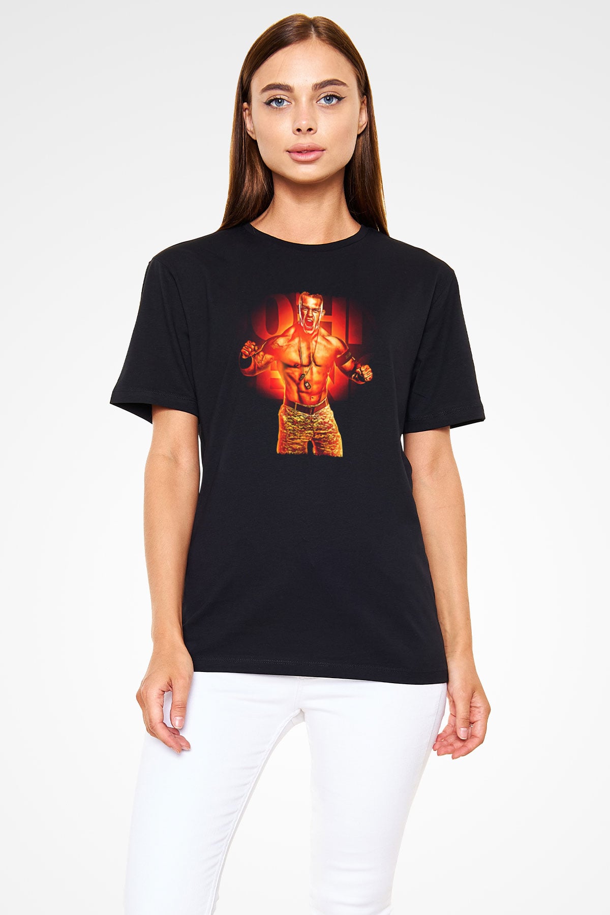 John Cena Baskılı Unisex Siyah Tişört - Tshirt