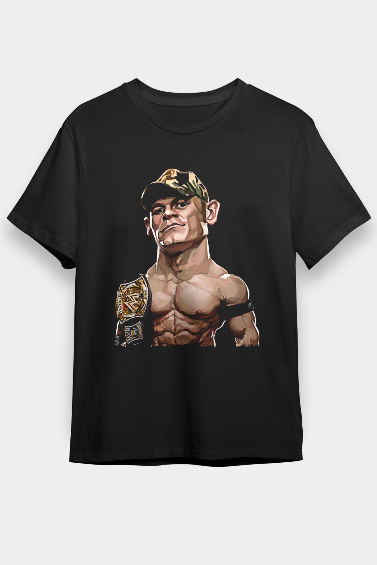 John Cena Baskılı Unisex Siyah Tişört - Tshirt