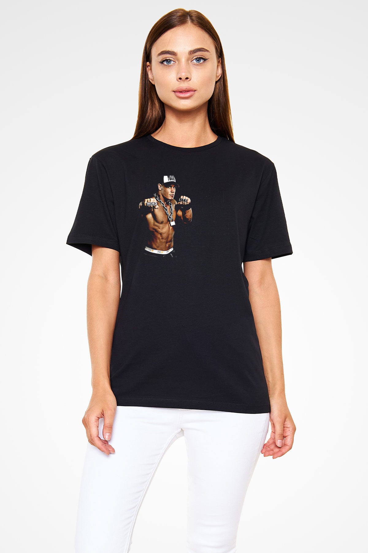John Cena Baskılı Unisex Siyah Tişört - Tshirt