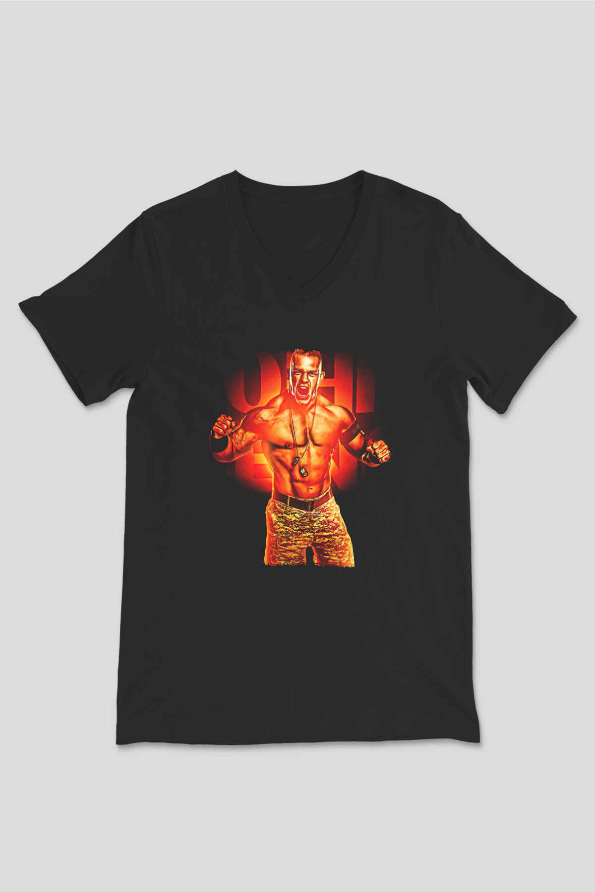 John Cena Baskılı Unisex Siyah V Yaka Tişört - Tshirt